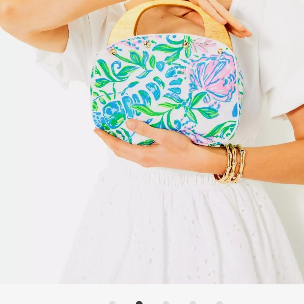 Lilly Pulitzer Colorful Floral Mini Bag with Wooden Handle